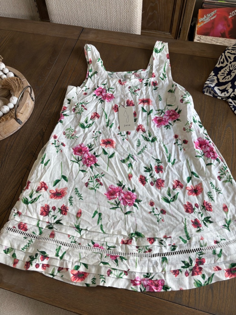 NWT Joie White Cotton Floral Tank Sun Dress with Pink and Green Print